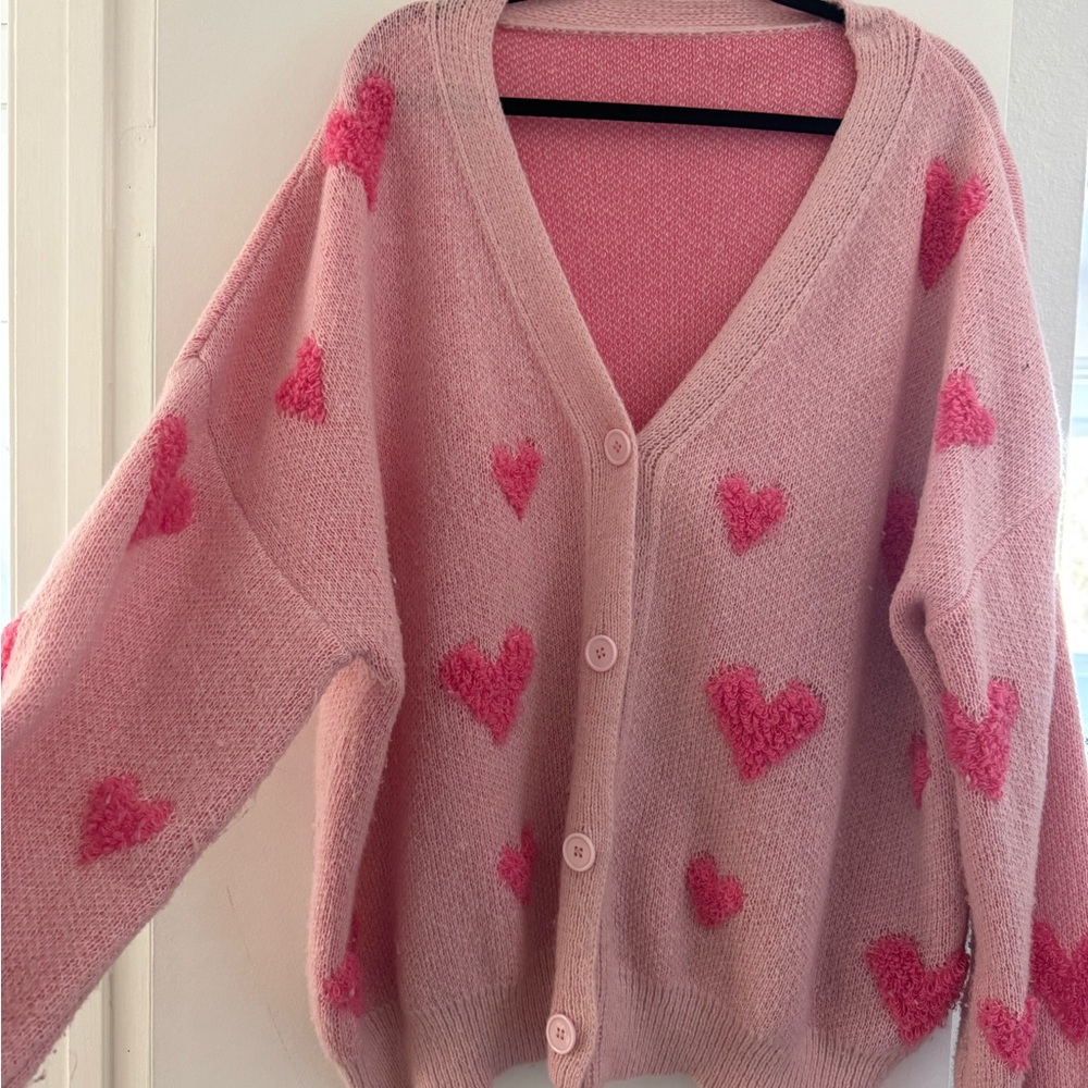 Charming Pink Heart Women's Cardigan